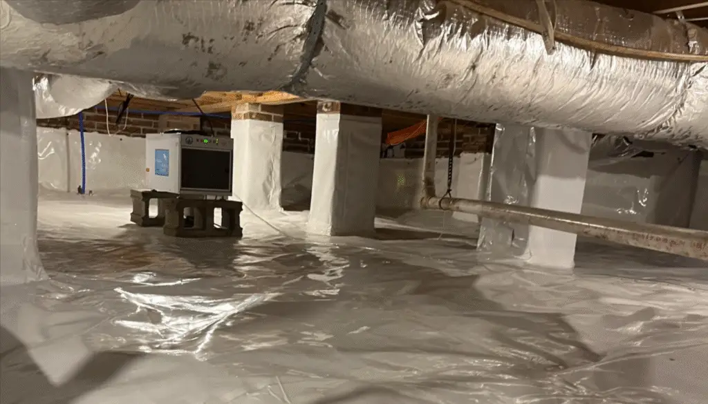 vapor barrier installation under home crawl space